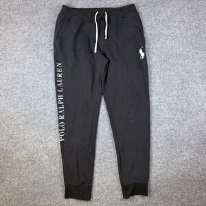 Polo Ralph Lauren Fleece Jogger Sweatpants Mens S Black Big Pony Spell Out
